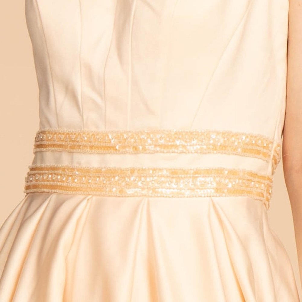 NEW LONG SLEEVELESS A-LINE SATIN DRESS WITH SCOOP NECKLINE AND SHEER BACK GL2531 - Picture 5 of 10